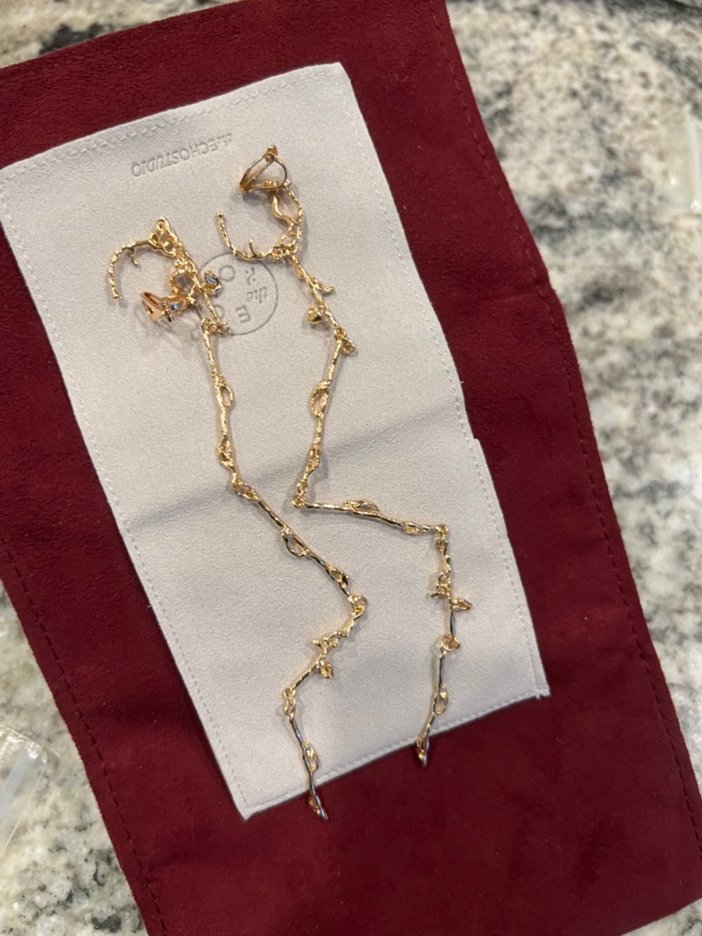 Lemaire Style Rose Vine Drop Clip-on Earrings - Picture 2 of 3